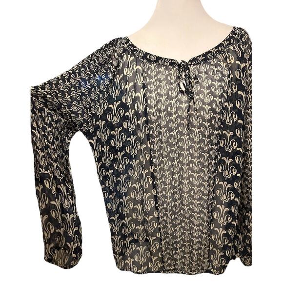 LUCKY Silk Peasant Blouse Boho Plus Size 2X Tunic Artsy Print Sheer JOHN ROBSHAW - Picture 3 of 10